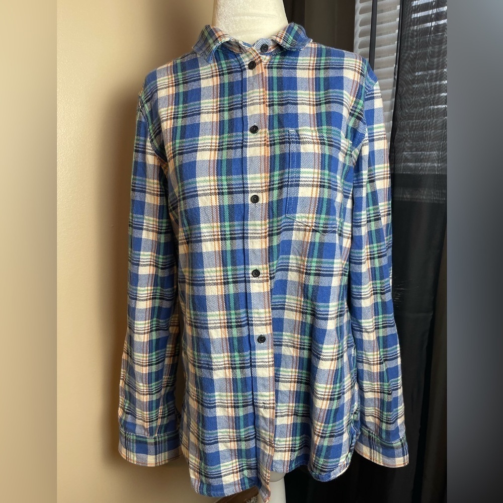 Madewell Blue Green Plaid Button Down Top Size Large
